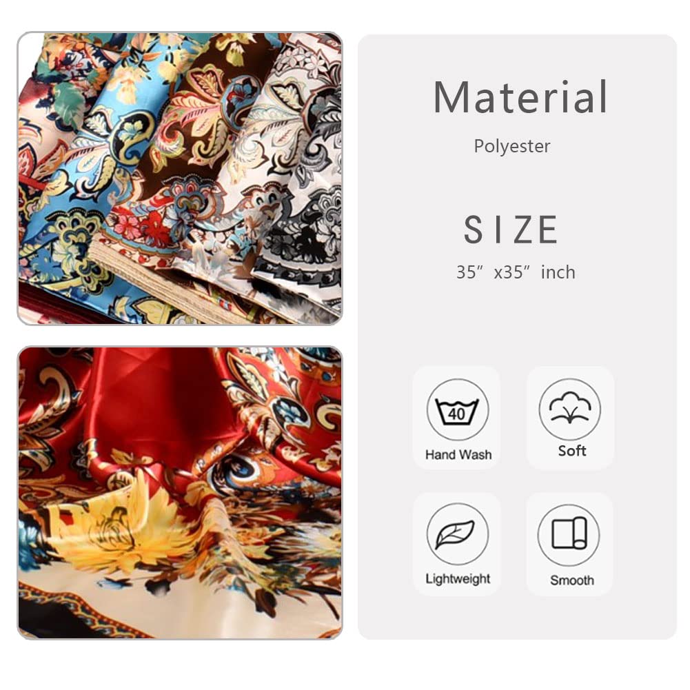 4Pcs Silk Head Scarves for Women Satin Hair Scarf 35”Large Square Bandana Silk Like Neck Scarf Shawl