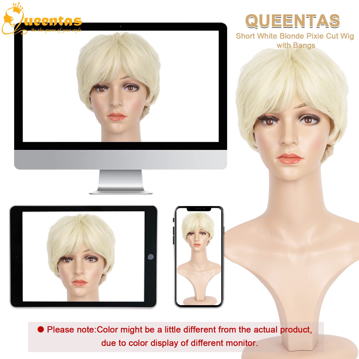 8" Layered Pixie Cut Synthetic Wig for Women Blonde Mixed Brown with Roots