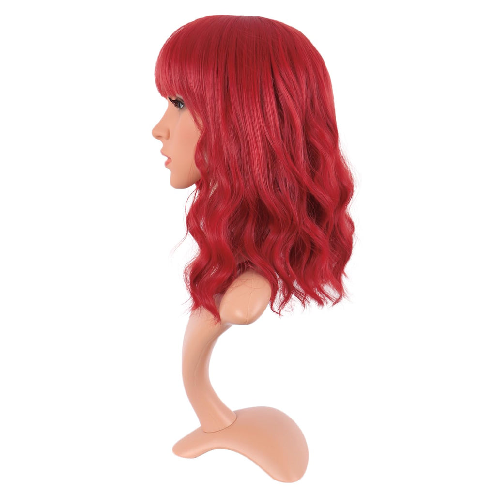 MapofBeauty 14 Inch Short Curly Women Flat Bangs Bob Wig, Black