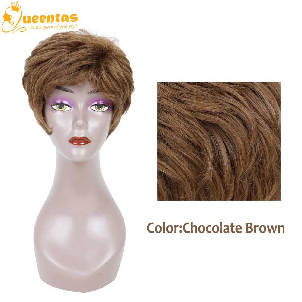 8" Layered Pixie Cut Synthetic Wig for Women Blonde Mixed Brown with Roots