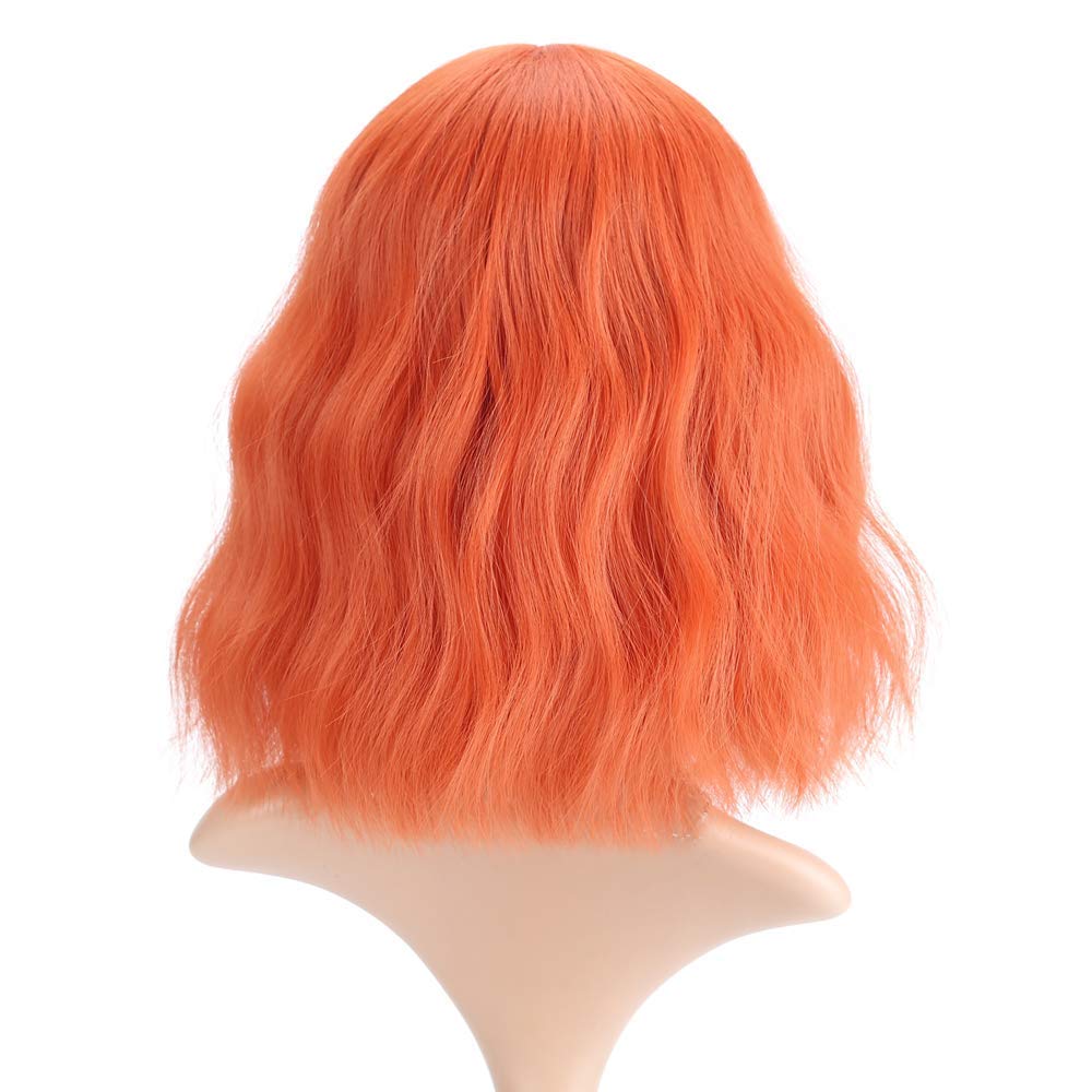 FAELBATY Blonde Wave Short Bob Wigs With Air Bangs Shoulder Length Wig For Women and Girls Curly Wavy Synthetic Cosplay Costume Wig (12" Mix blonde and gold)