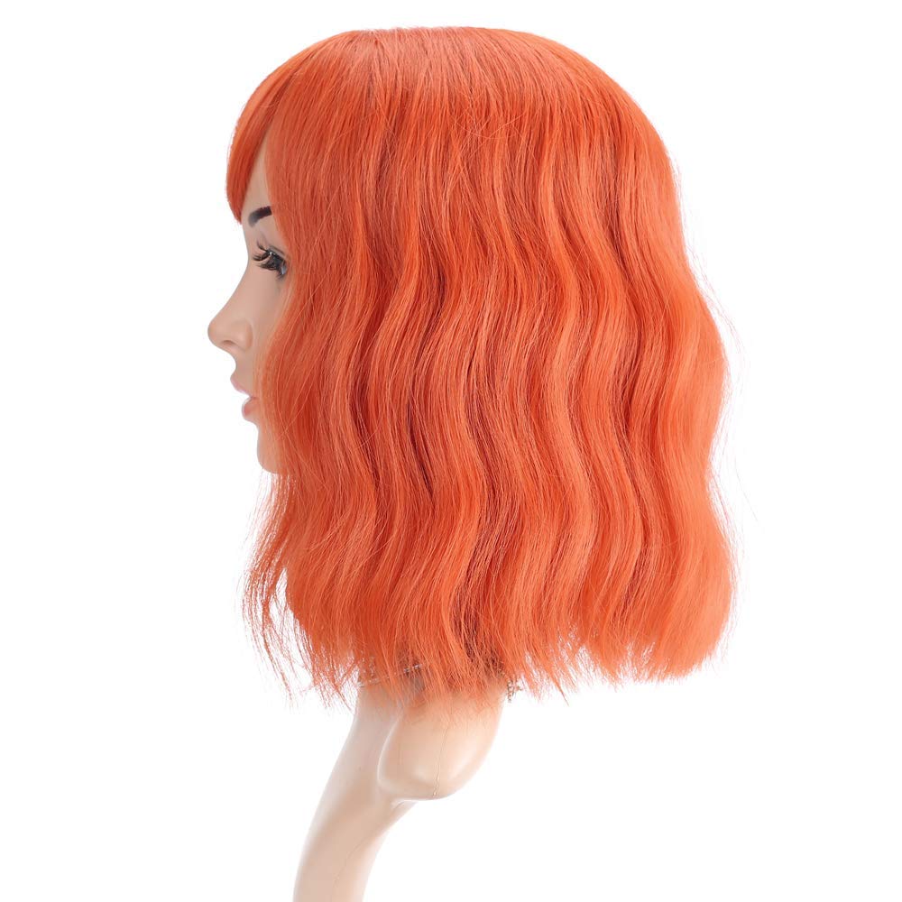 FAELBATY Blonde Wave Short Bob Wigs With Air Bangs Shoulder Length Wig For Women and Girls Curly Wavy Synthetic Cosplay Costume Wig (12" Mix blonde and gold)