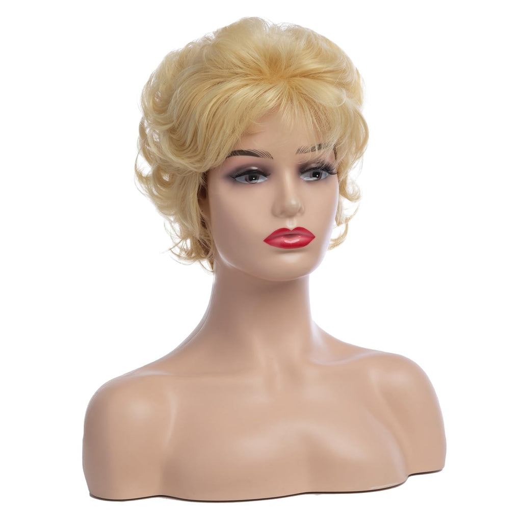 Short Wavy Brown Wigs for Women Fluffy Wavy Layered Wigs Synthetic Heat Resistant Halloween Cosplay Hair Wig with Wig Cap,Auburn Brown