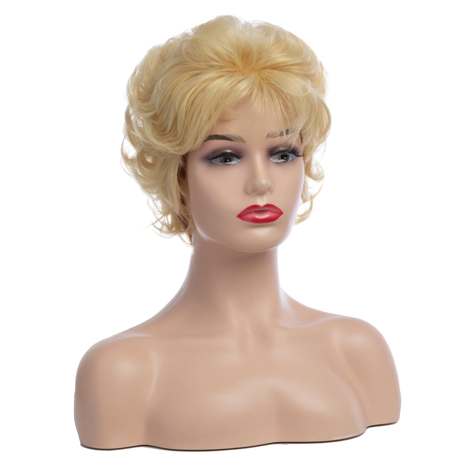 Short Wavy Brown Wigs for Women Fluffy Wavy Layered Wigs Synthetic Heat Resistant Halloween Cosplay Hair Wig with Wig Cap,Auburn Brown