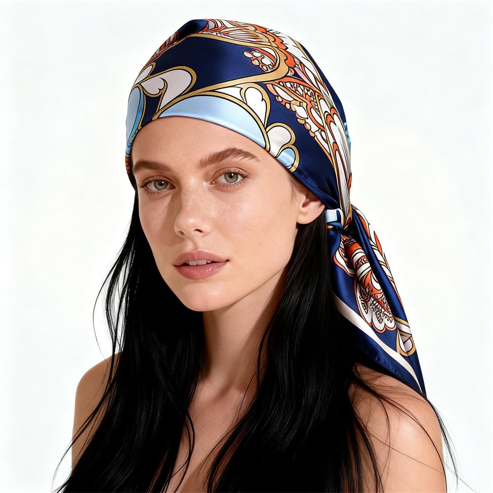 4Pcs Silk Head Scarves for Women Satin Hair Scarf 35”Large Square Bandana Silk Like Neck Scarf Shawl