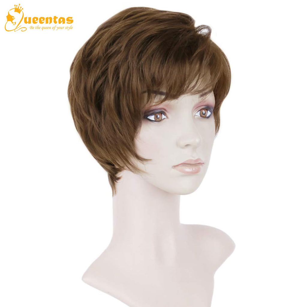 8" Layered Pixie Cut Synthetic Wig for Women Blonde Mixed Brown with Roots