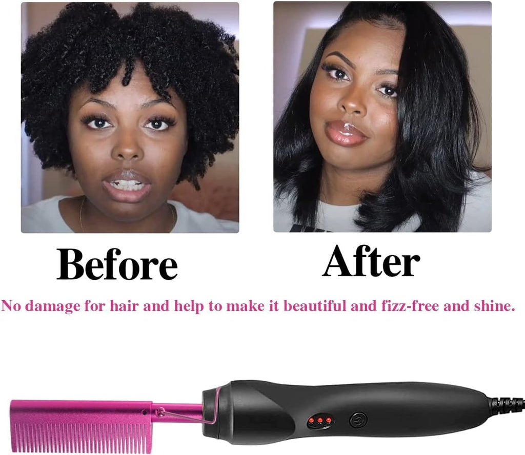 Electric Hot Comb Hair Straightener, Deluxe Electrical Straightening Comb Curling Iron for Natural Black Wigs, Hot Comb Electric for Wigs Pressing Combs with Wig Glue Melting Spray Hair Wax Stick