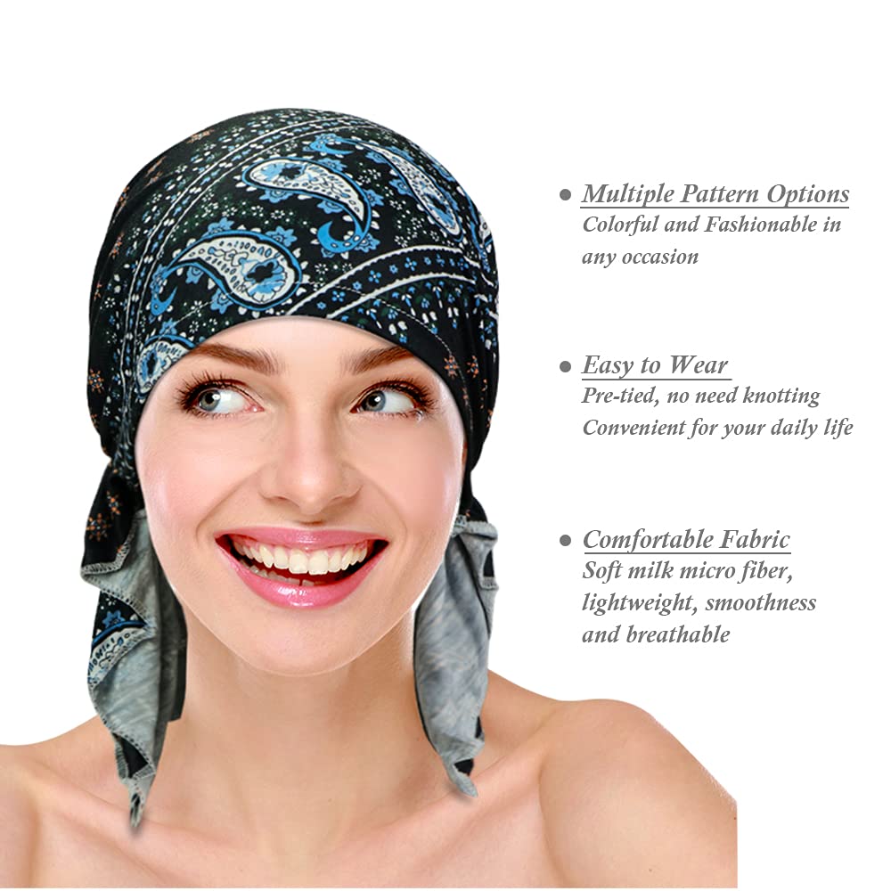 ASHILISIA 4 Pieces Women Chemo Hat Turban Beanie, Pre-Tied Headwraps Headwear Bandana for Hair Loss