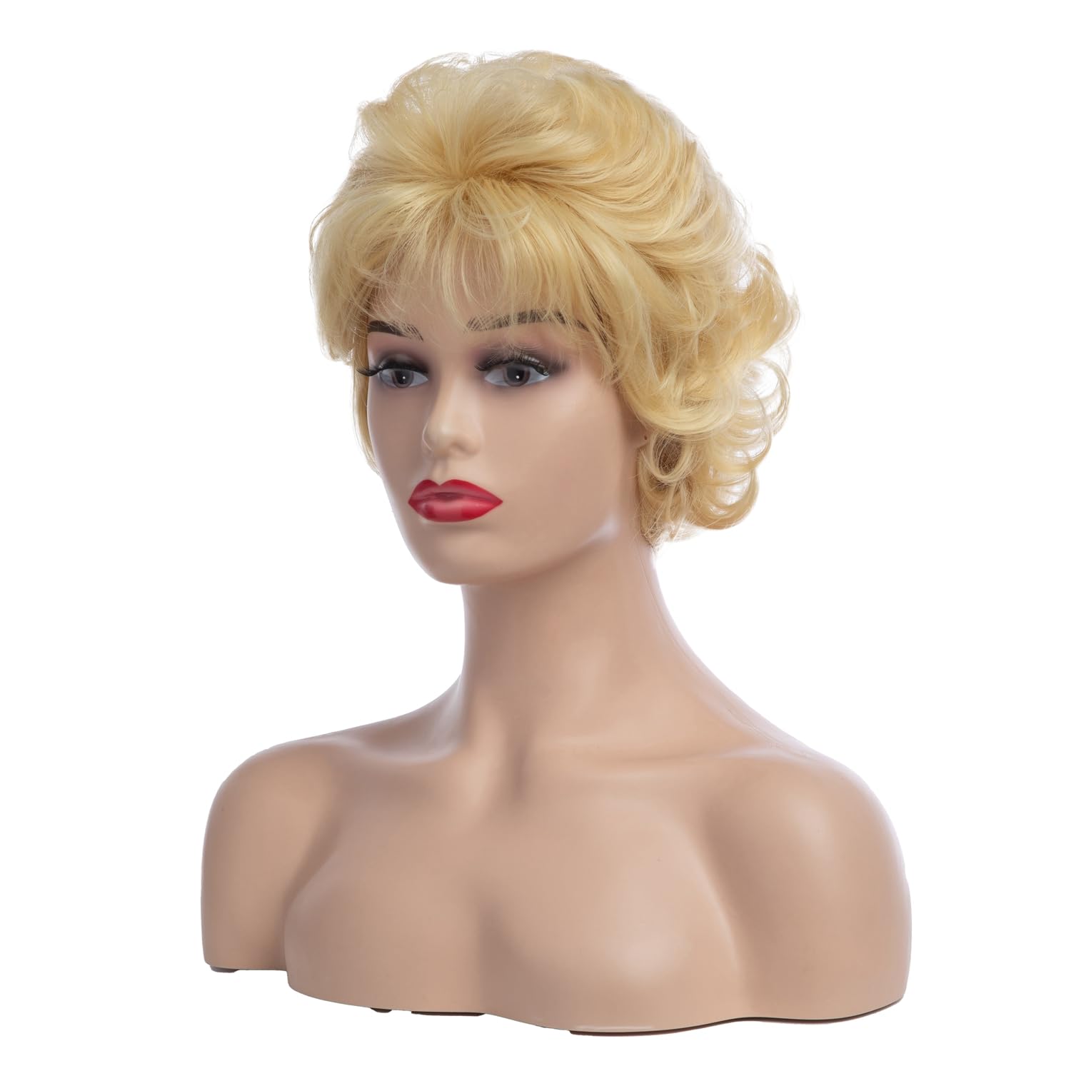 Short Wavy Brown Wigs for Women Fluffy Wavy Layered Wigs Synthetic Heat Resistant Halloween Cosplay Hair Wig with Wig Cap,Auburn Brown