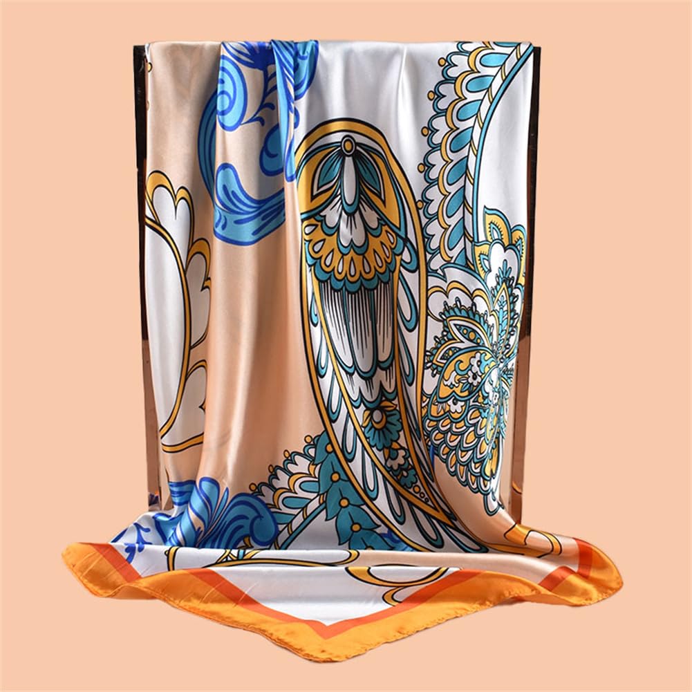 4Pcs Silk Head Scarves for Women Satin Hair Scarf 35”Large Square Bandana Silk Like Neck Scarf Shawl