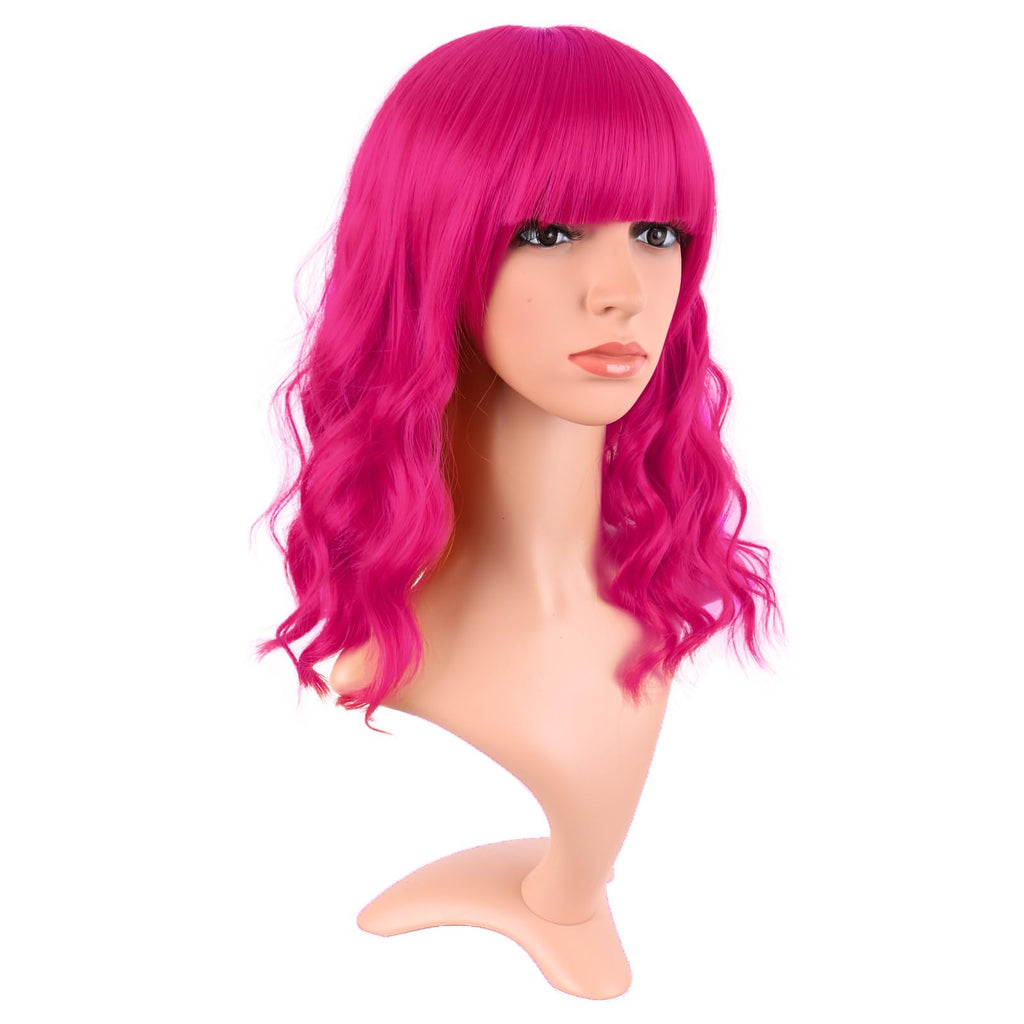 MapofBeauty 14 Inch Short Curly Women Flat Bangs Bob Wig, Black
