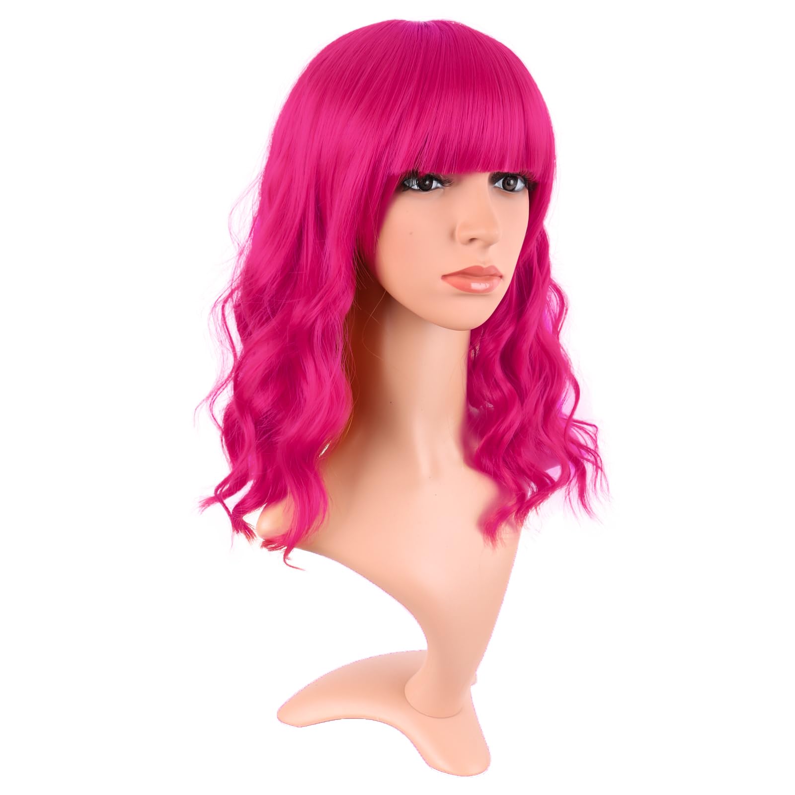 MapofBeauty 14 Inch Short Curly Women Flat Bangs Bob Wig, Black