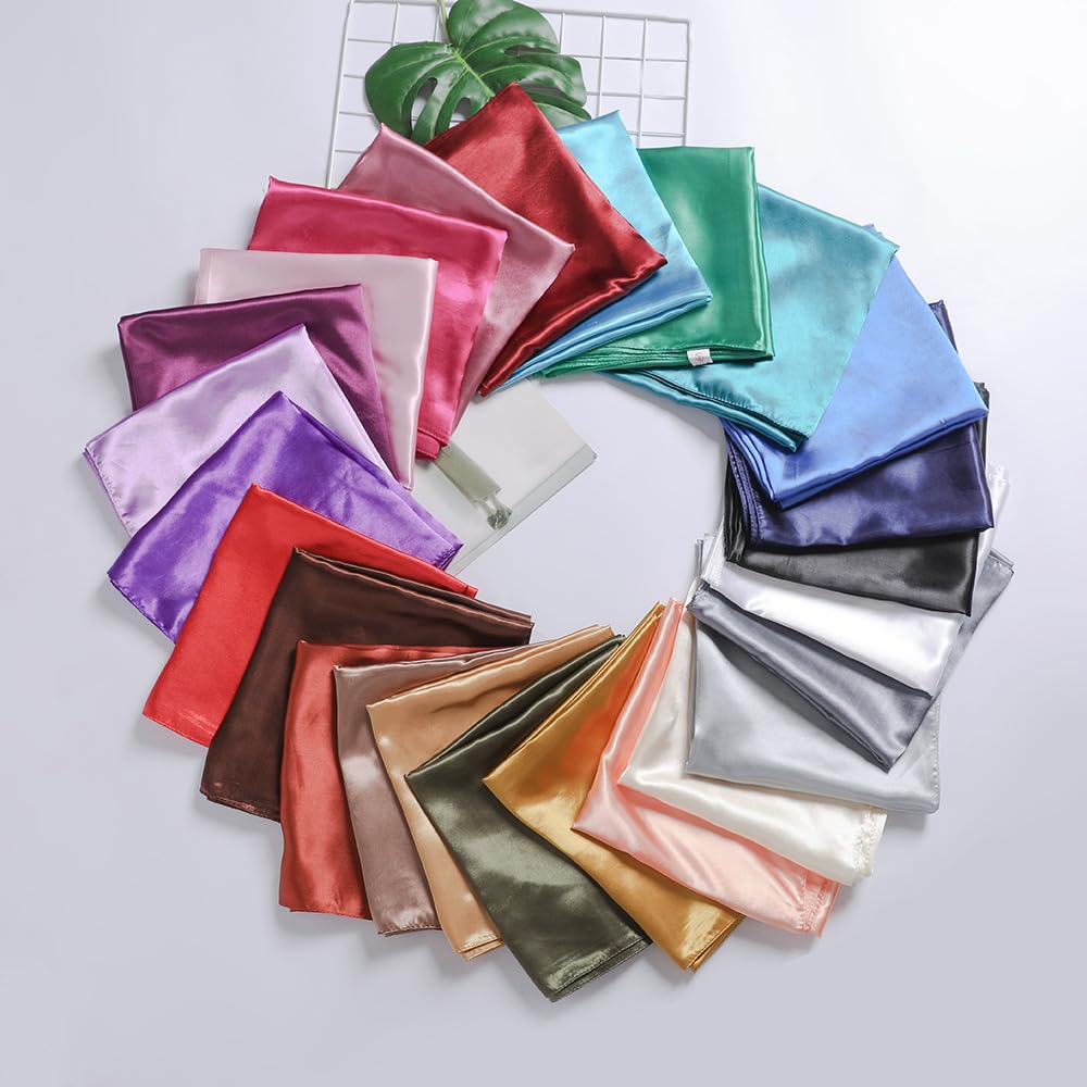 Ciormis 35" Silk Head Scarf for Women, 4 Pcs Satin Hair Scarf Square Silk Bandana Top Neck Scarves Hair Wraps for Sleeping