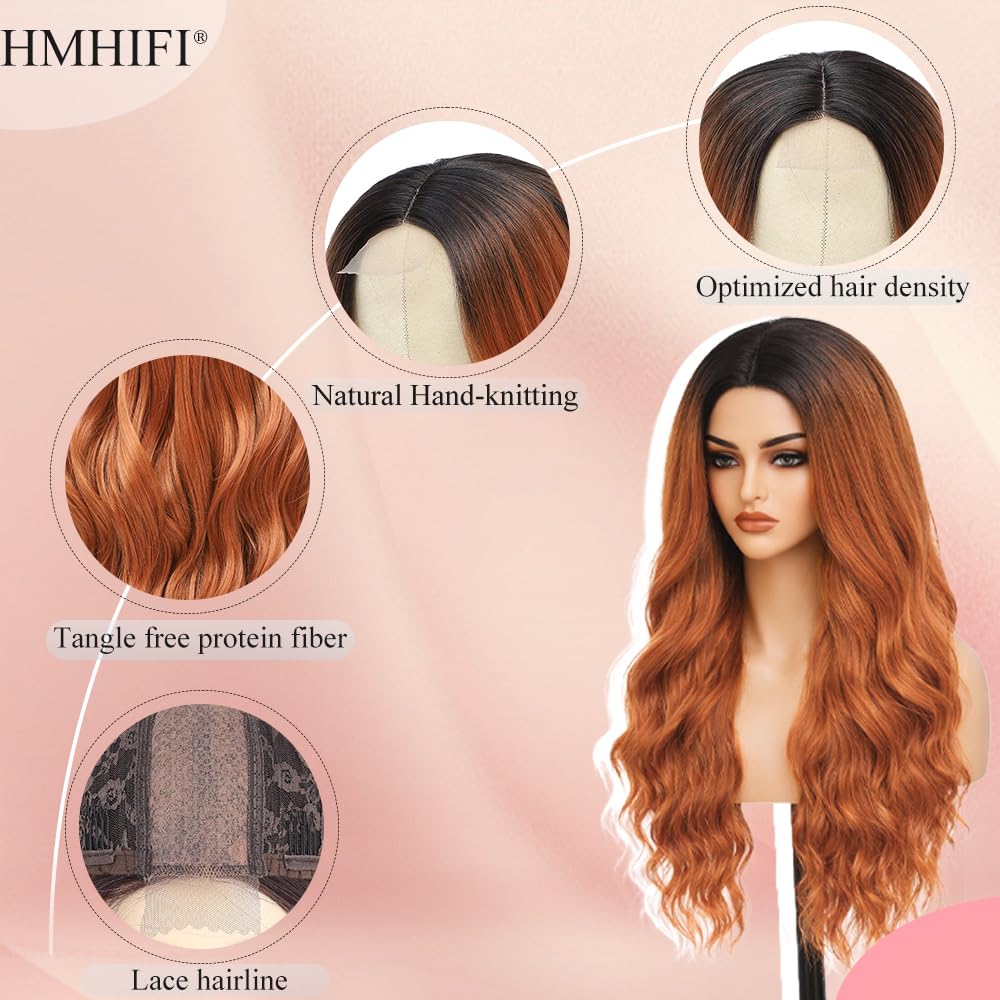 HMHIFI Blonde Wig for Women,26 Inch Long Wavy Curly Middle Part Hair