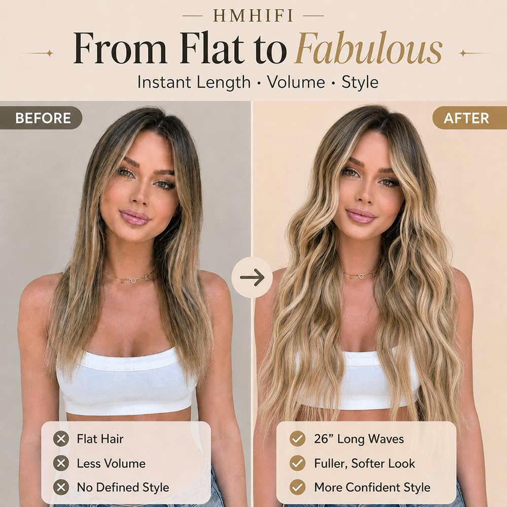 HMHIFI Blonde Wig for Women,26 Inch Long Wavy Curly Middle Part Hair