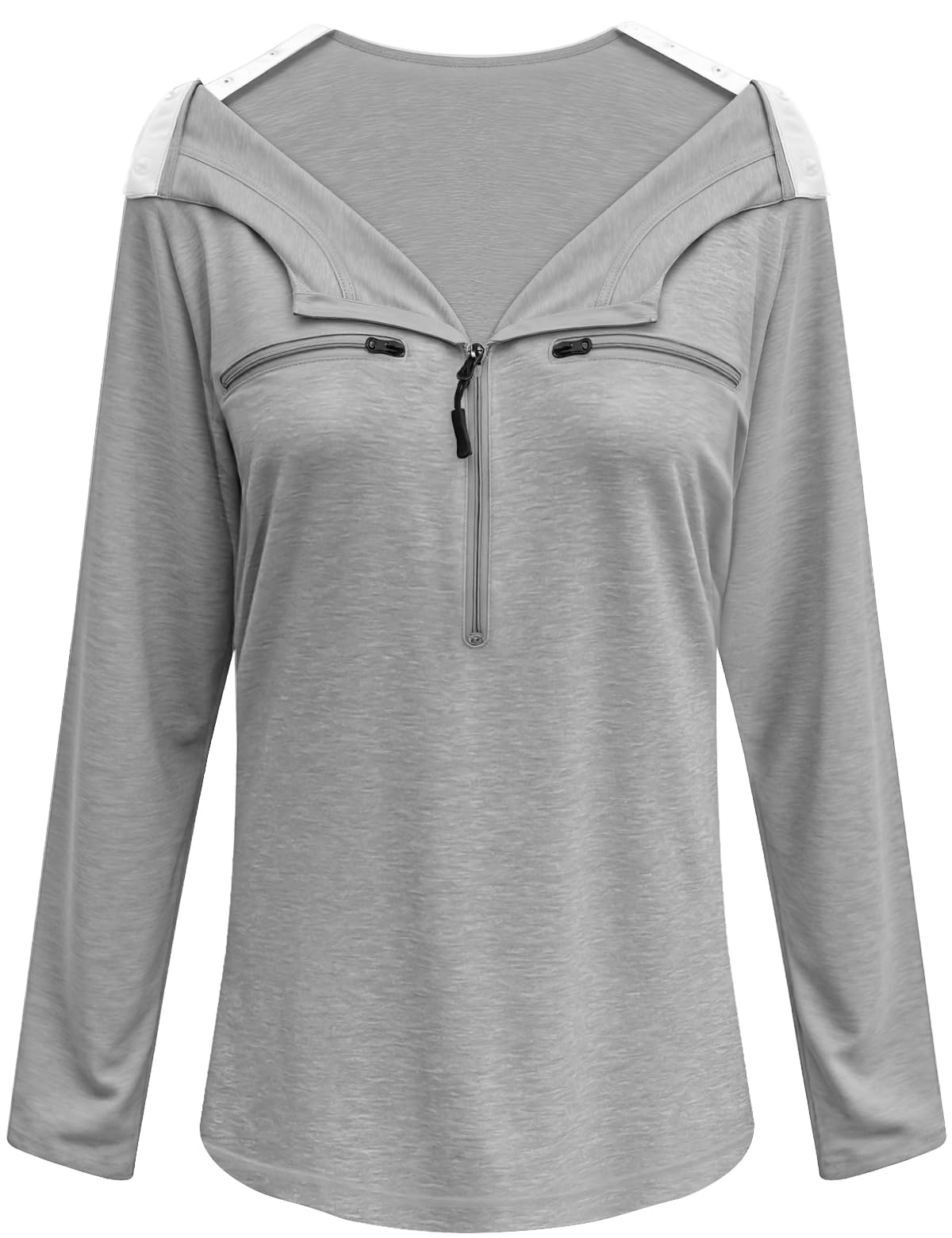 Chemo Port Shirts for Women Long Sleeve Post-Surgery Recovery with 2 Side Snaps Shoulder Surgery & Dialysis Recovery Shirts