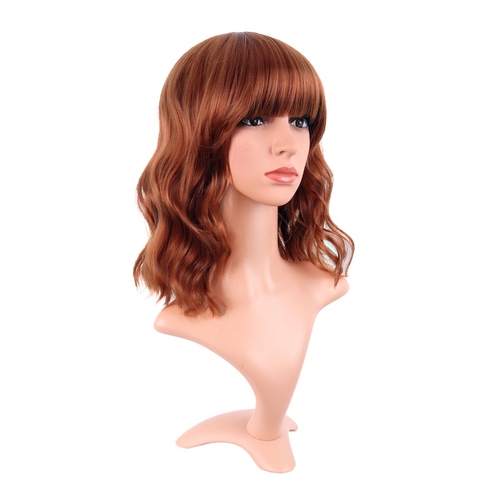 MapofBeauty 14 Inch Short Curly Women Flat Bangs Bob Wig, Black