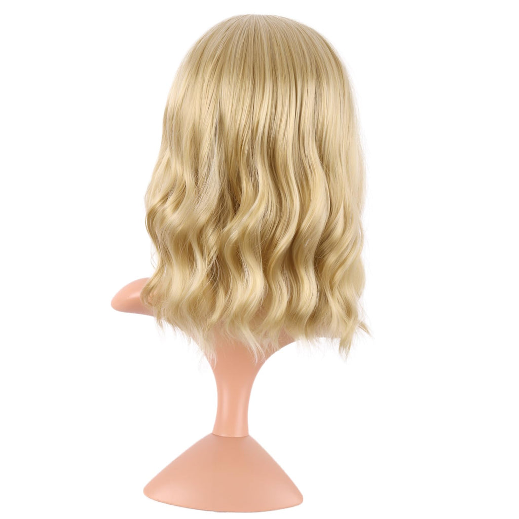 MapofBeauty 14 Inch Short Curly Women Flat Bangs Bob Wig, Black