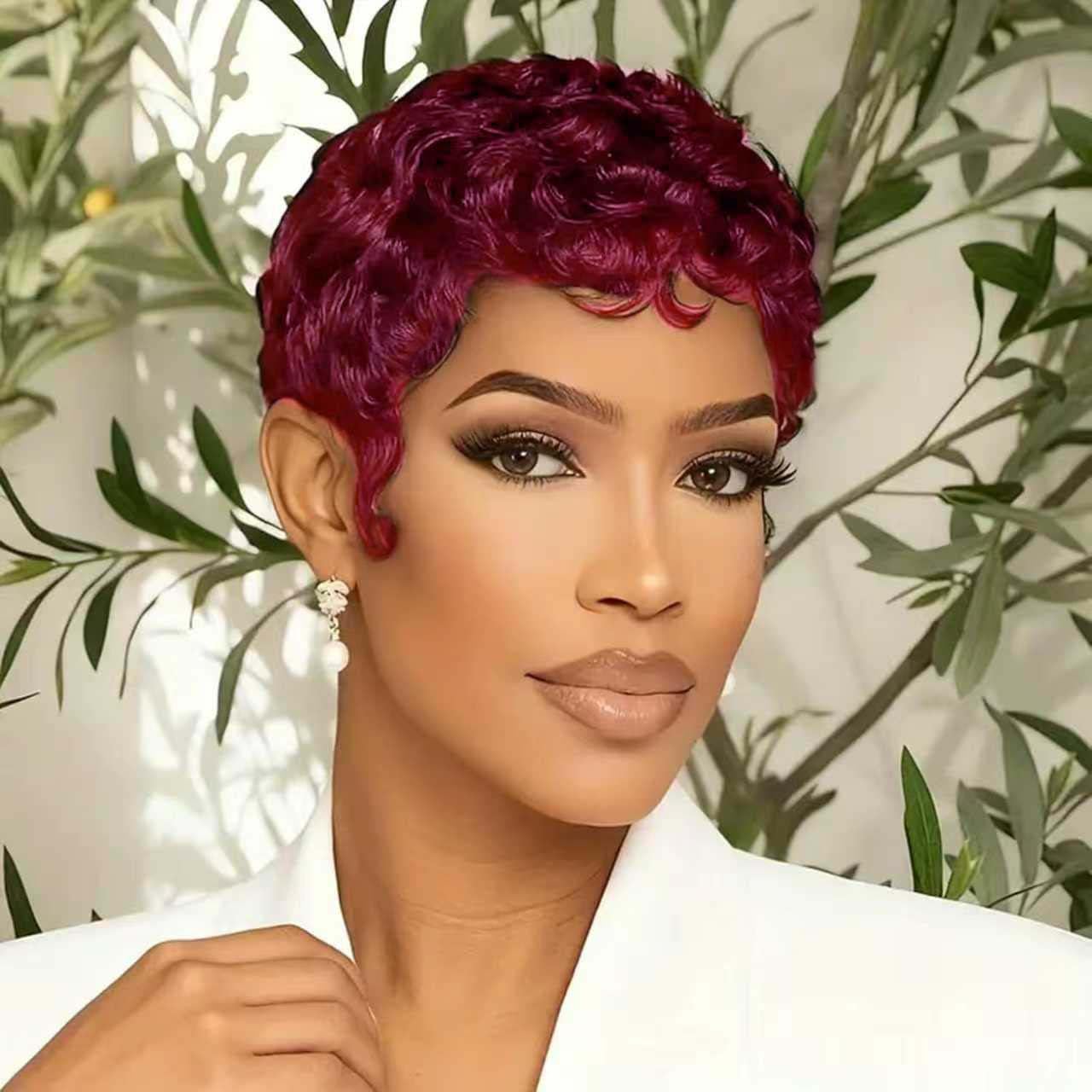 VRZ Pixie Cut Wigs for Black Women Brazilian Curly Pixie Cut Wig Human Hair Glueless Short Layered Wigs With Bangs Natural Black Color No Glue Human Hair Wig for Daily Use