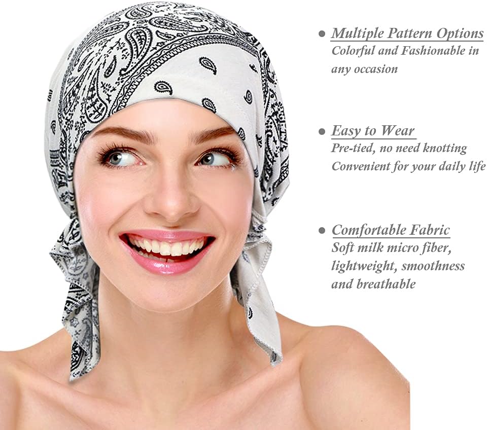 ASHILISIA 4 Pieces Women Chemo Hat Turban Beanie, Pre-Tied Headwraps Headwear Bandana for Hair Loss