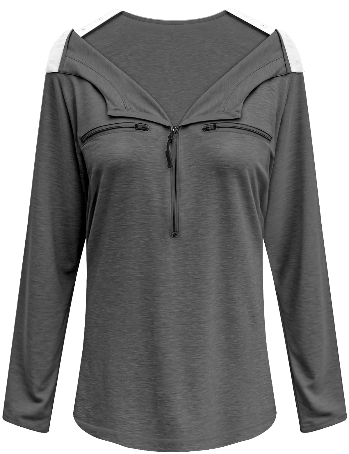 Chemo Port Shirts for Women Long Sleeve Post-Surgery Recovery with 2 Side Snaps Shoulder Surgery & Dialysis Recovery Shirts