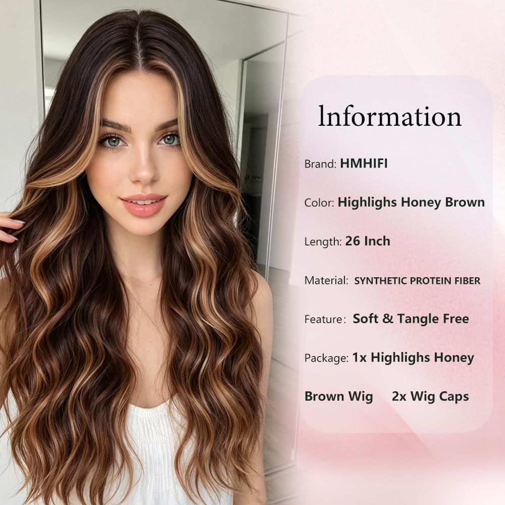 HMHIFI Blonde Wig for Women,26 Inch Long Wavy Curly Middle Part Hair