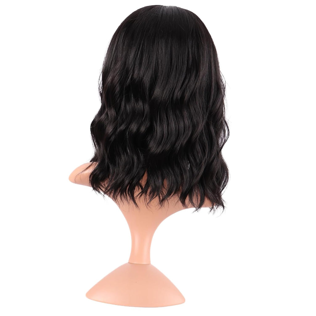 MapofBeauty 14 Inch Short Curly Women Flat Bangs Bob Wig, Black