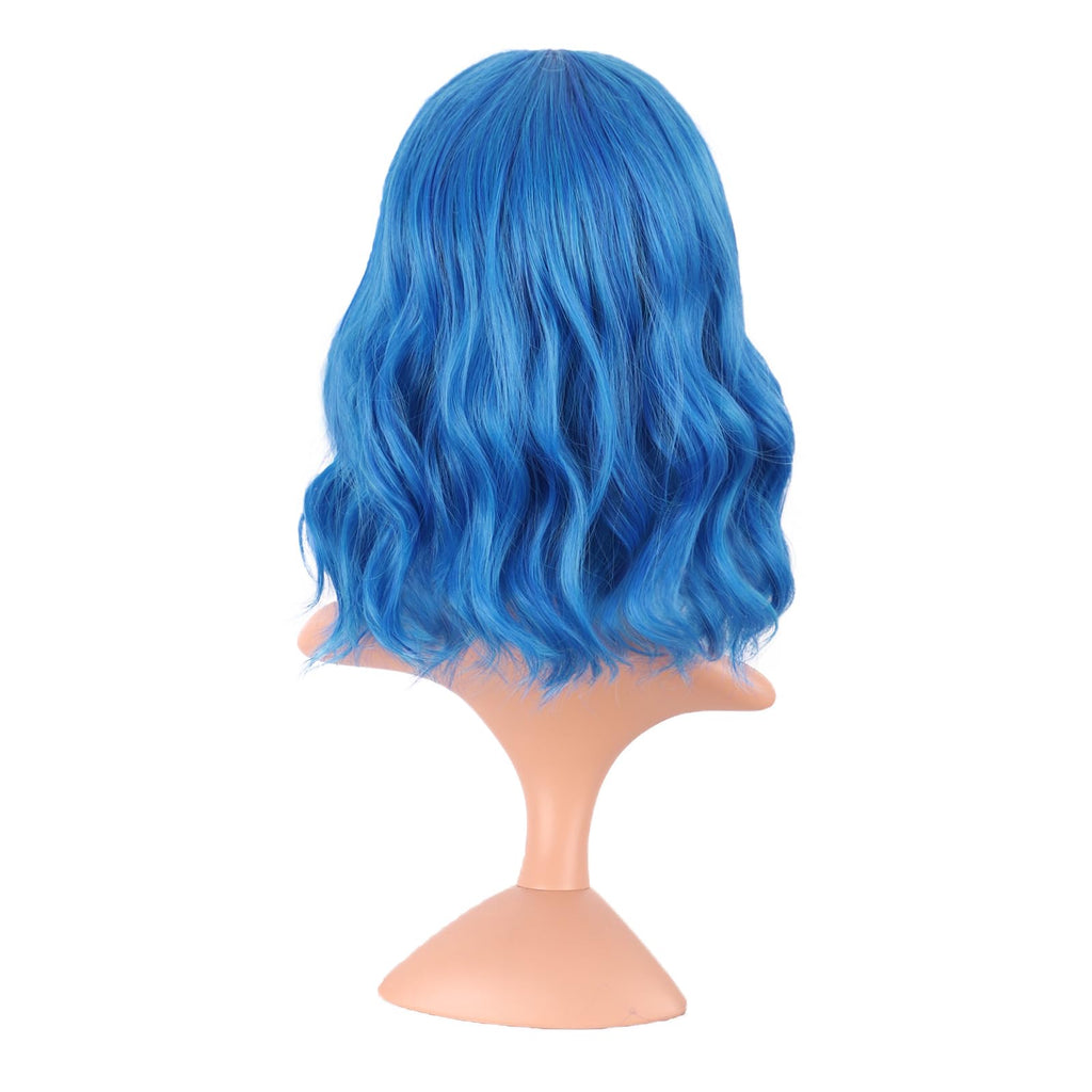 MapofBeauty 14 Inch Short Curly Women Flat Bangs Bob Wig, Black