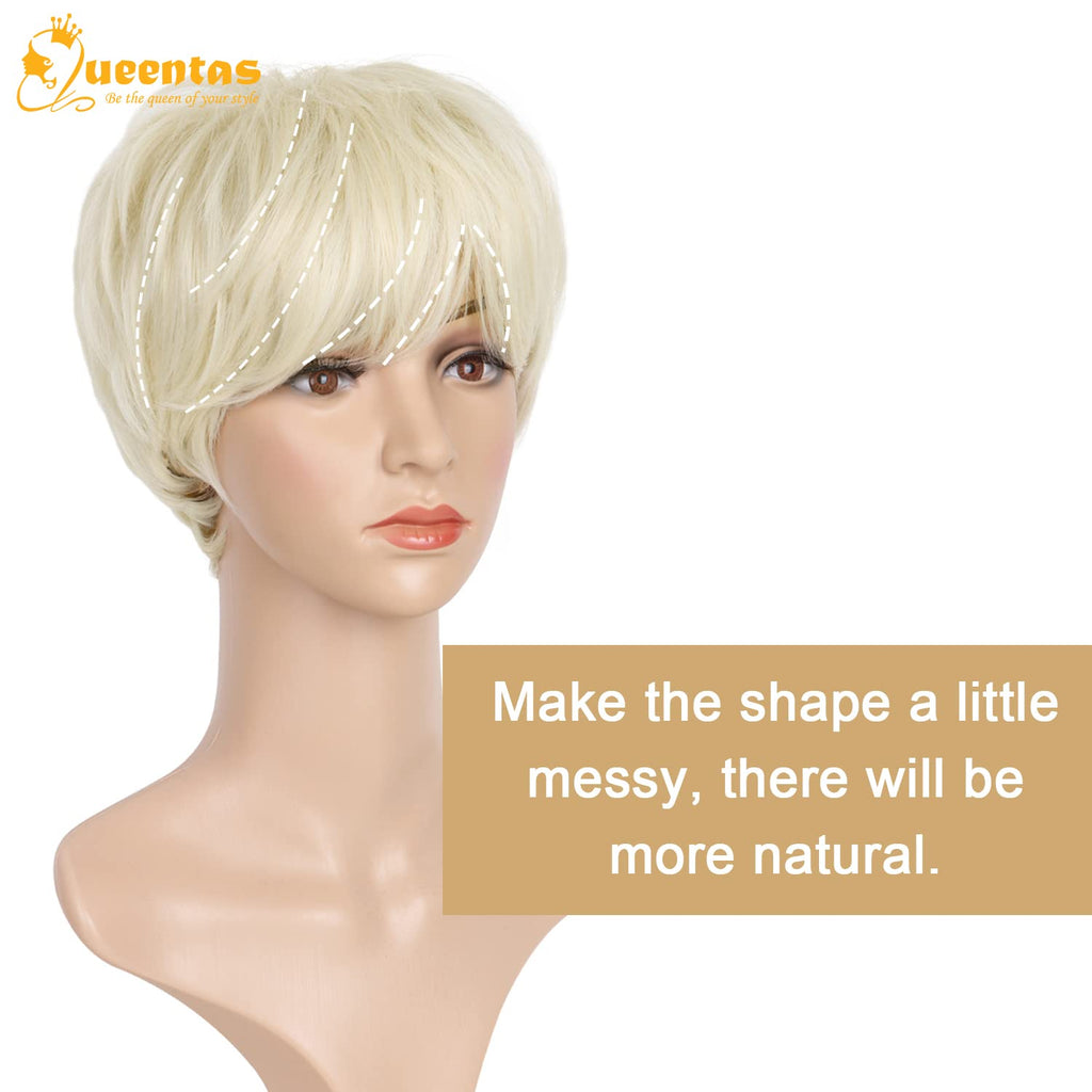 8" Layered Pixie Cut Synthetic Wig for Women Blonde Mixed Brown with Roots