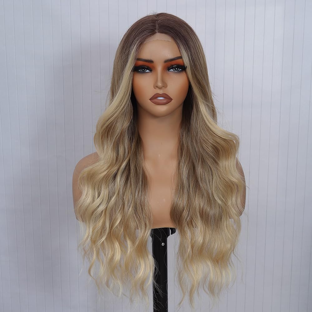 HMHIFI Blonde Wig for Women,26 Inch Long Wavy Curly Middle Part Hair