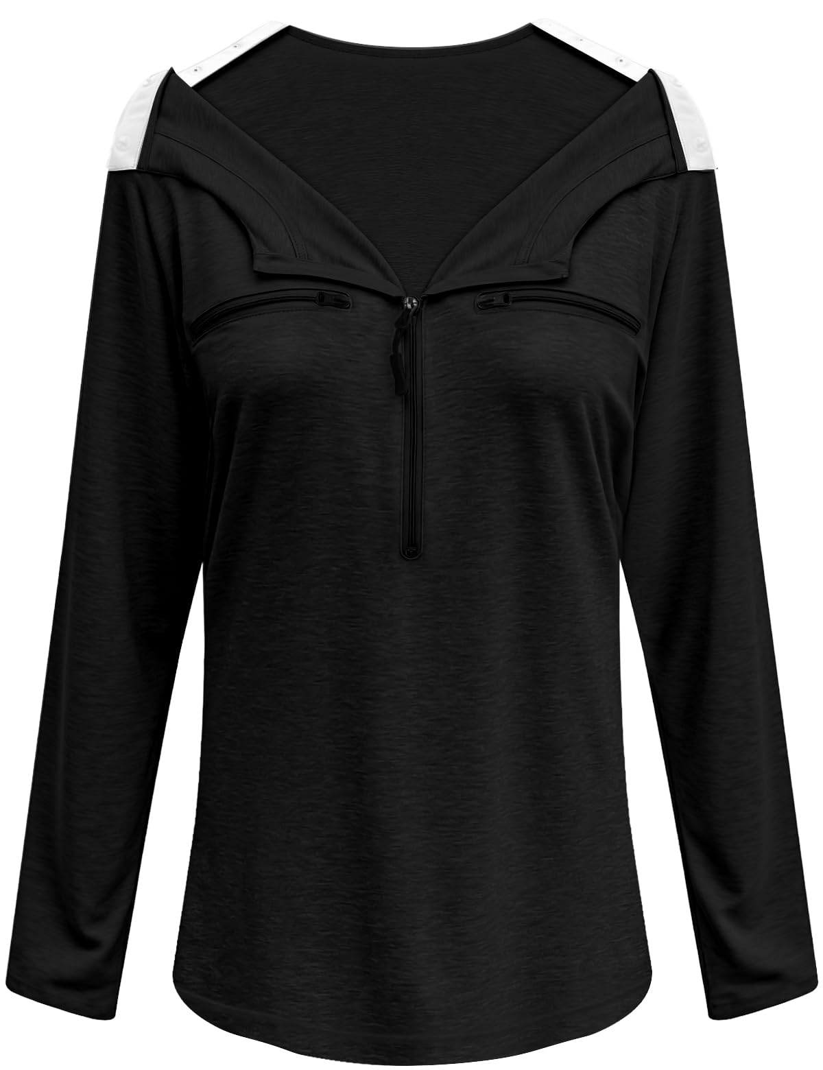 Chemo Port Shirts for Women Long Sleeve Post-Surgery Recovery with 2 Side Snaps Shoulder Surgery & Dialysis Recovery Shirts