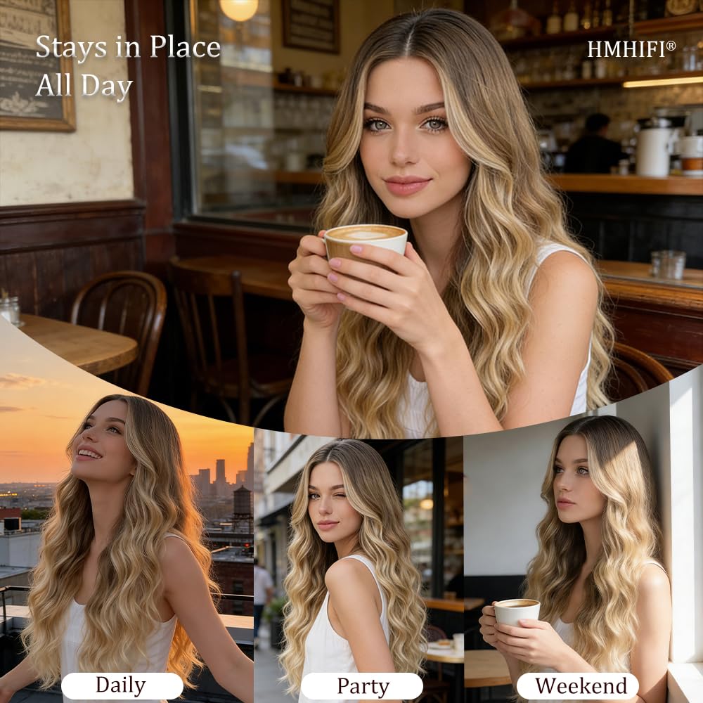 HMHIFI Blonde Wig for Women,26 Inch Long Wavy Curly Middle Part Hair