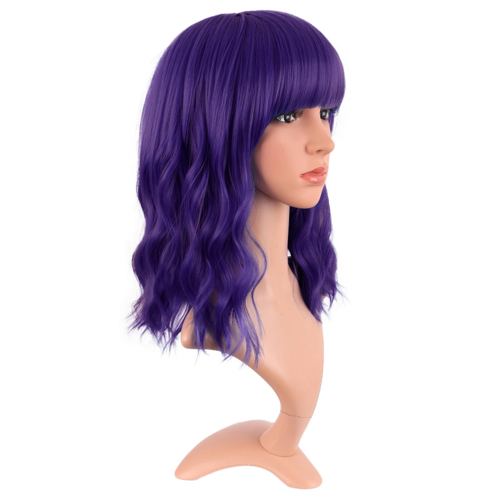 MapofBeauty 14 Inch Short Curly Women Flat Bangs Bob Wig, Black