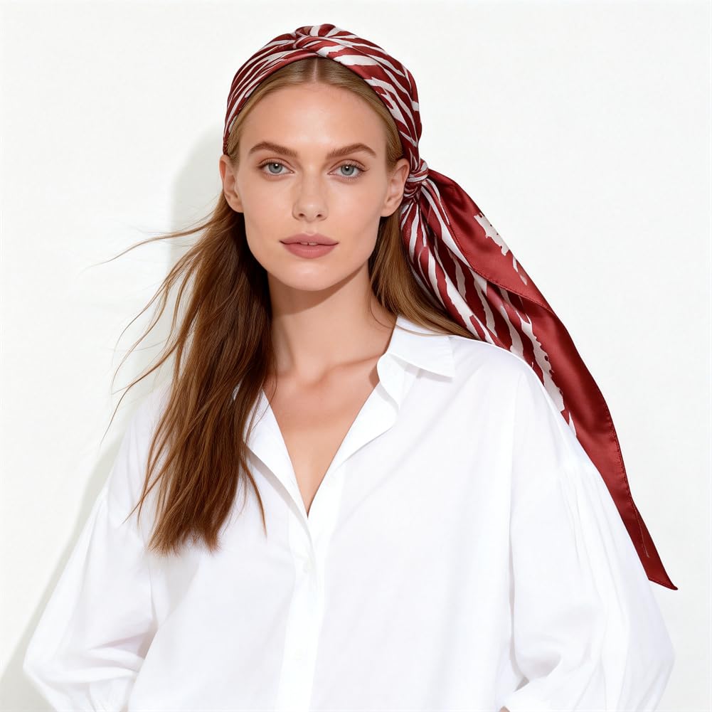 4Pcs Silk Head Scarves for Women Satin Hair Scarf 35”Large Square Bandana Silk Like Neck Scarf Shawl