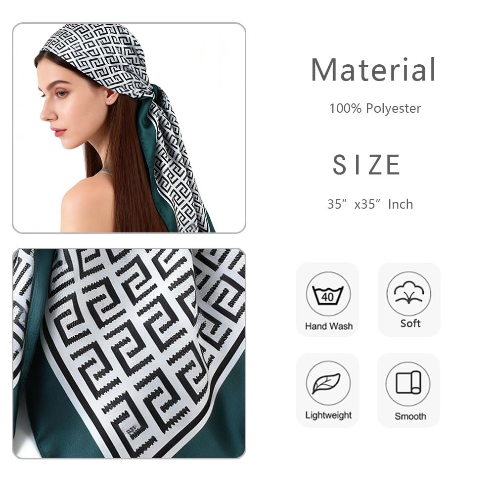 4Pcs Silk Head Scarves for Women Satin Hair Scarf 35”Large Square Bandana Silk Like Neck Scarf Shawl