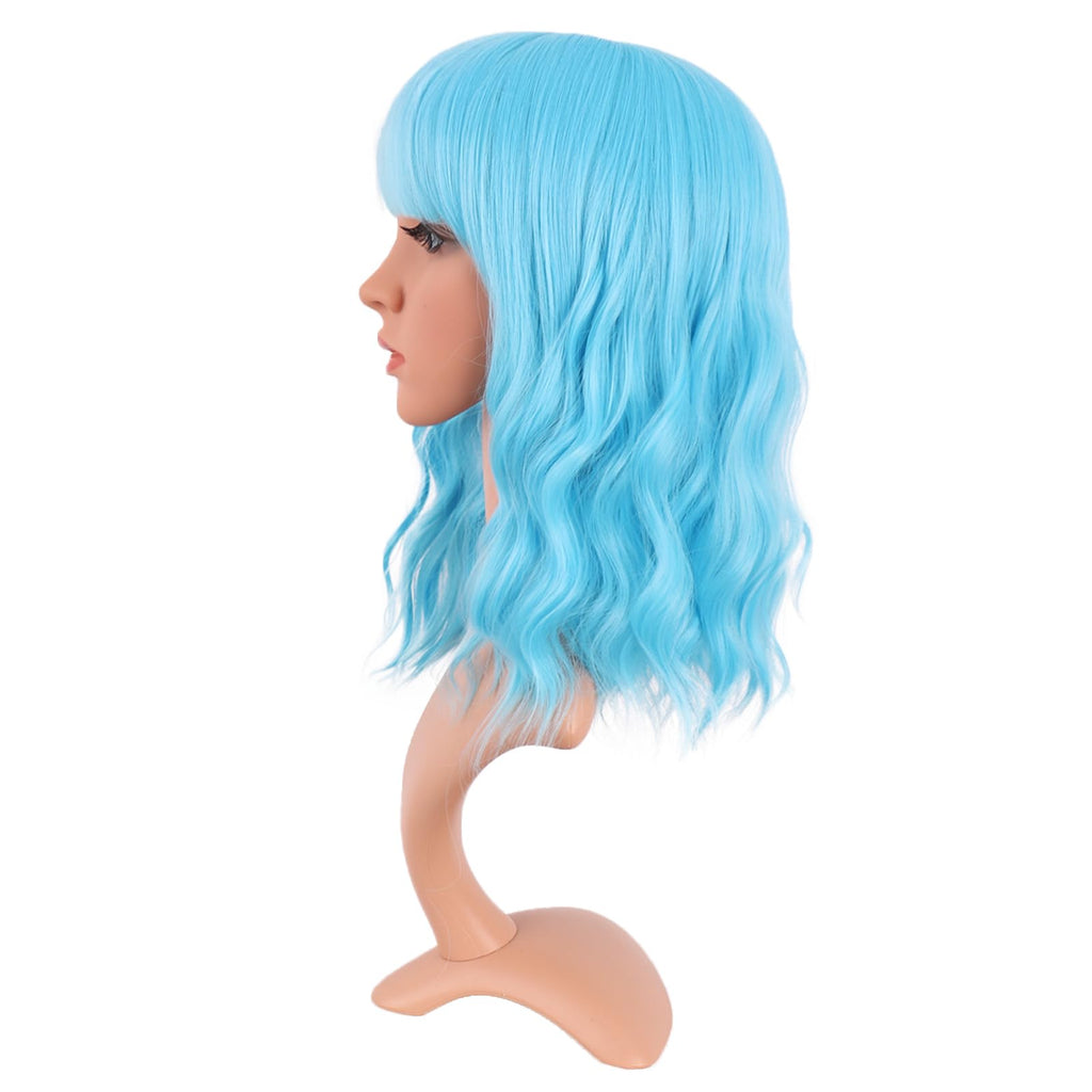 MapofBeauty 14 Inch Short Curly Women Flat Bangs Bob Wig, Black