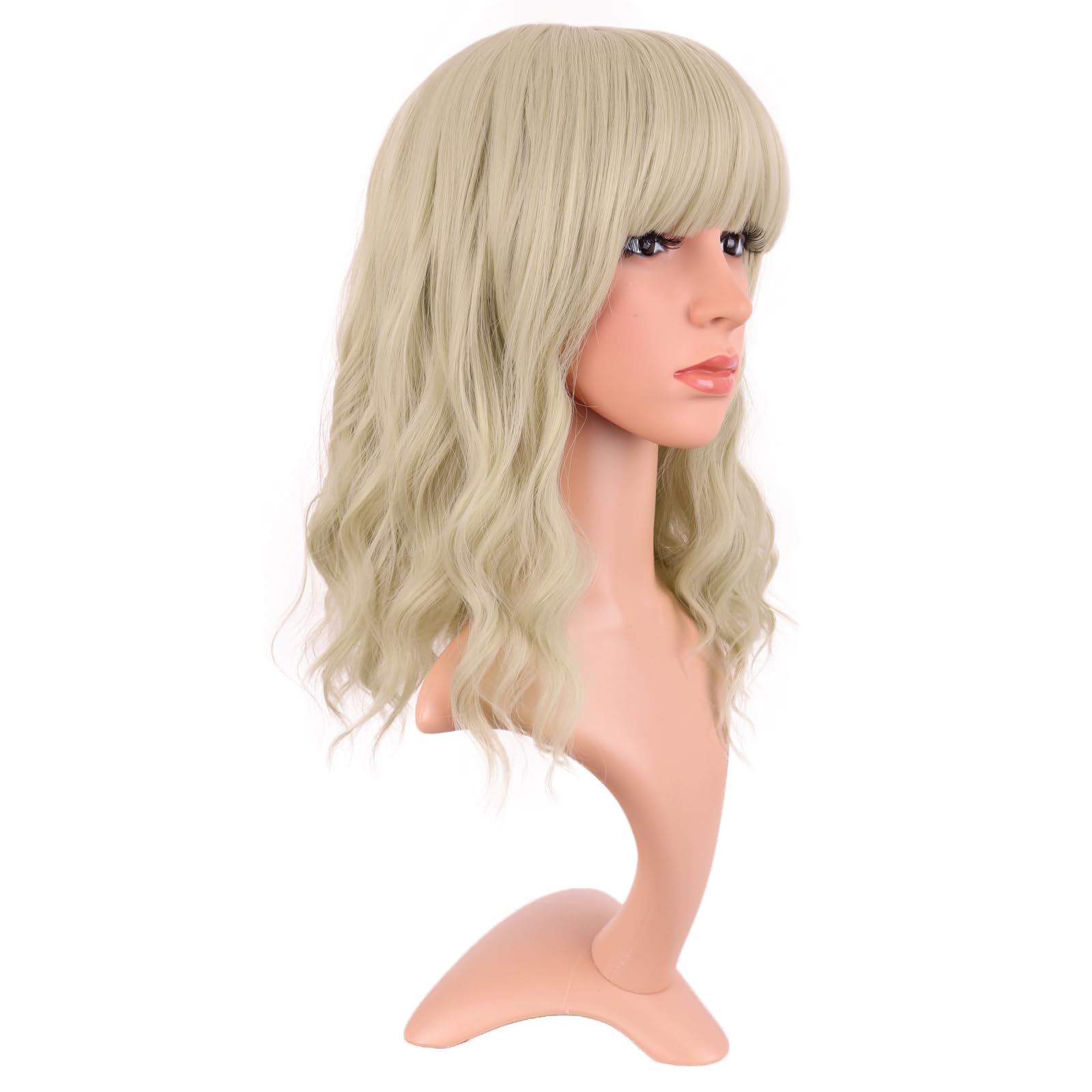 MapofBeauty 14 Inch Short Curly Women Flat Bangs Bob Wig, Black