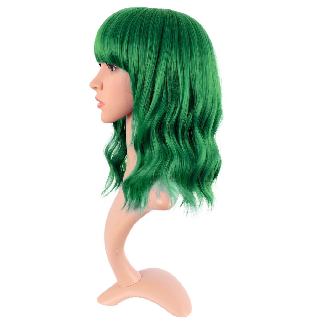 MapofBeauty 14 Inch Short Curly Women Flat Bangs Bob Wig, Black