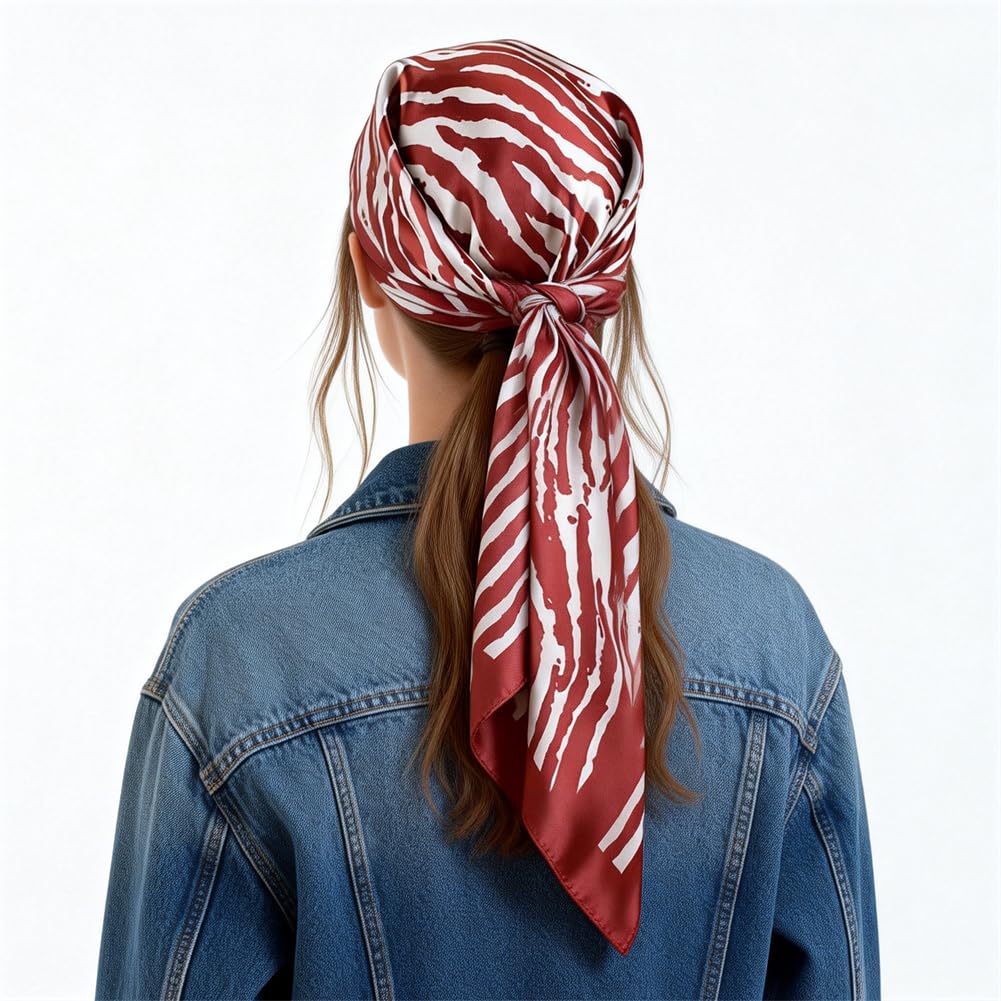 4Pcs Silk Head Scarves for Women Satin Hair Scarf 35”Large Square Bandana Silk Like Neck Scarf Shawl