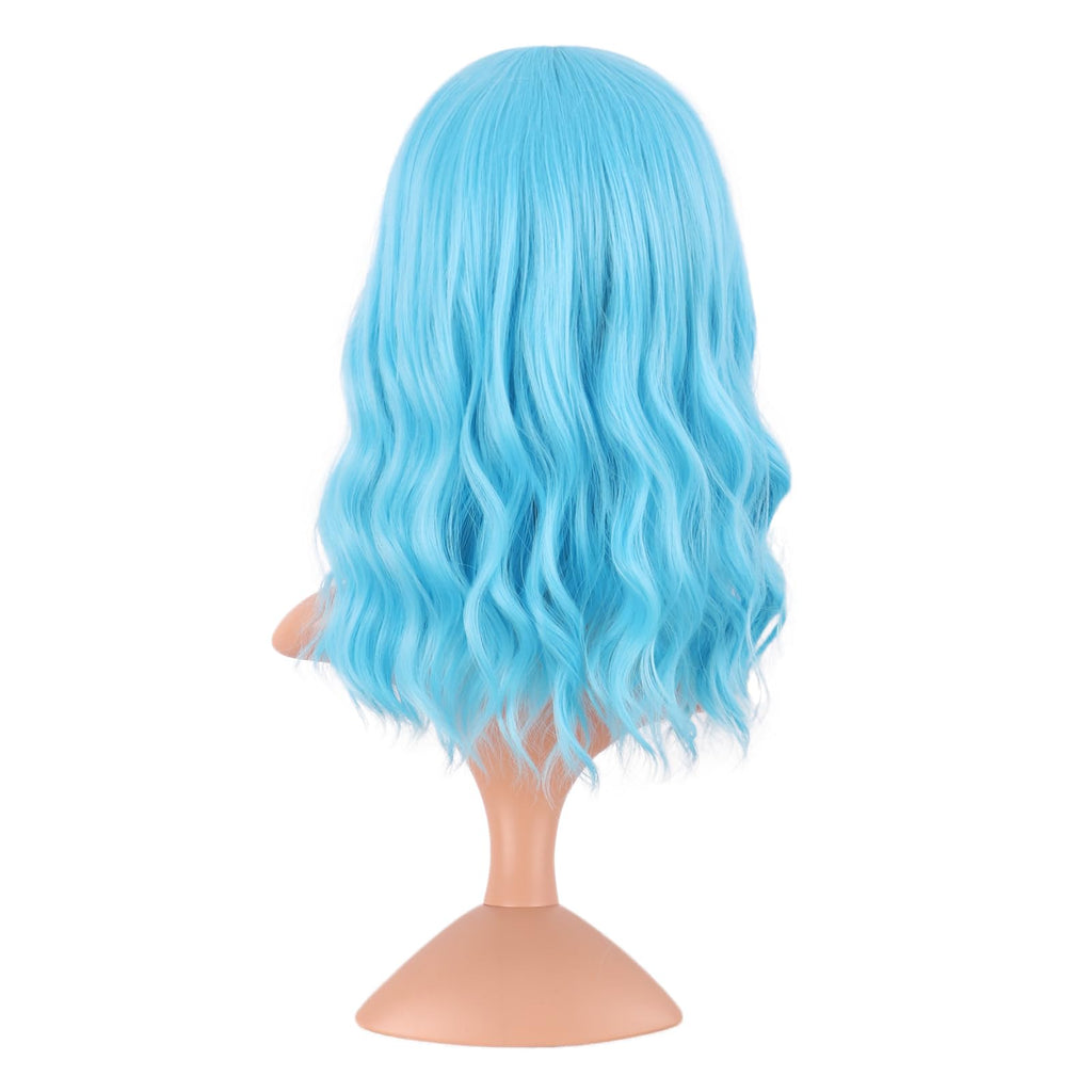 MapofBeauty 14 Inch Short Curly Women Flat Bangs Bob Wig, Black