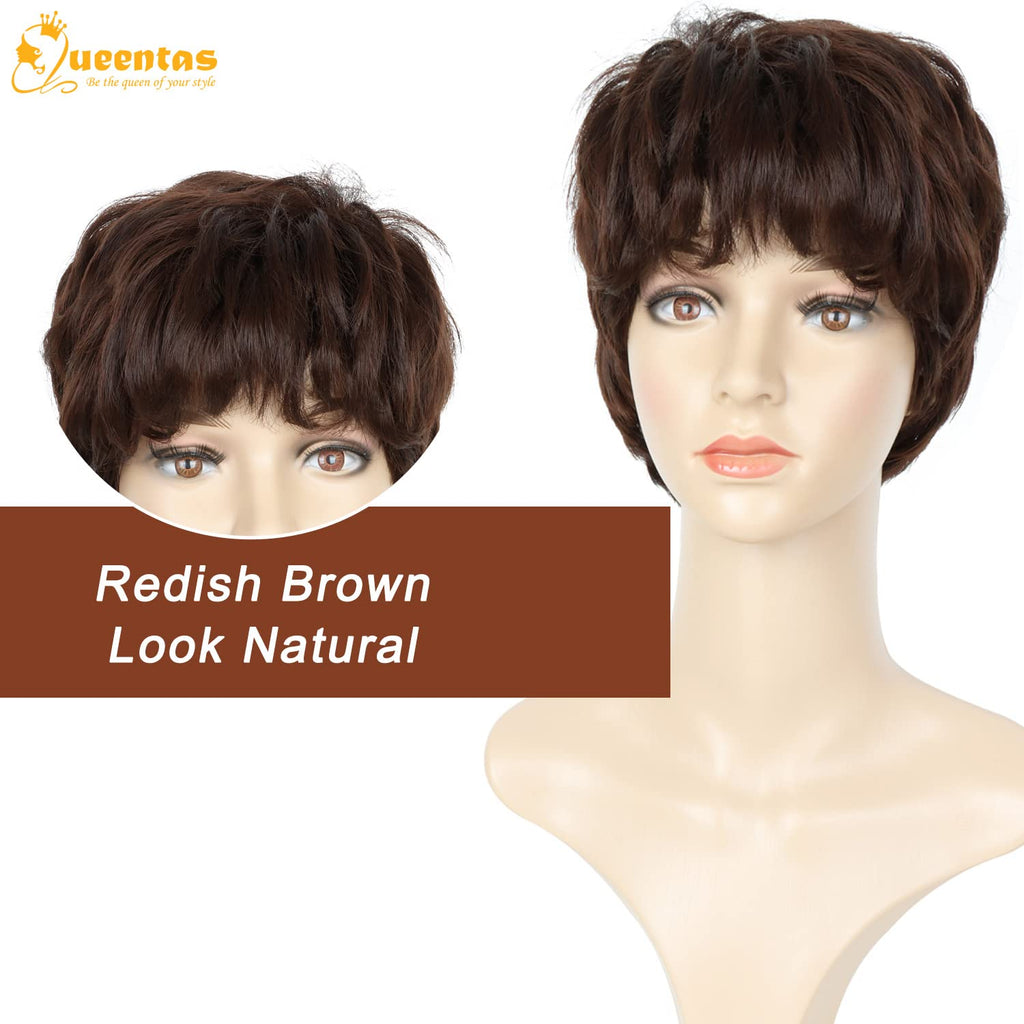 8" Layered Pixie Cut Synthetic Wig for Women Blonde Mixed Brown with Roots