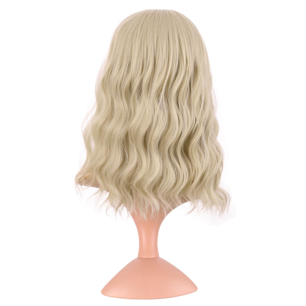 MapofBeauty 14 Inch Short Curly Women Flat Bangs Bob Wig, Black