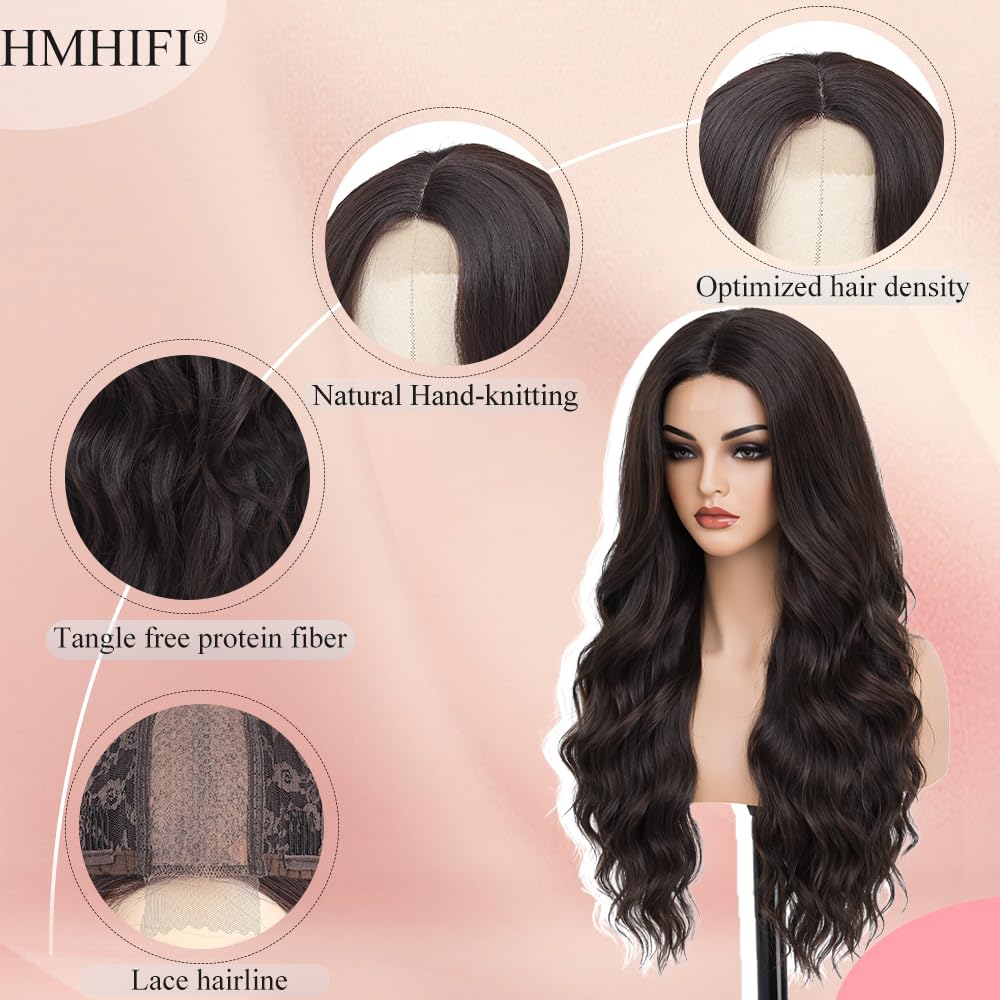 HMHIFI Blonde Wig for Women,26 Inch Long Wavy Curly Middle Part Hair