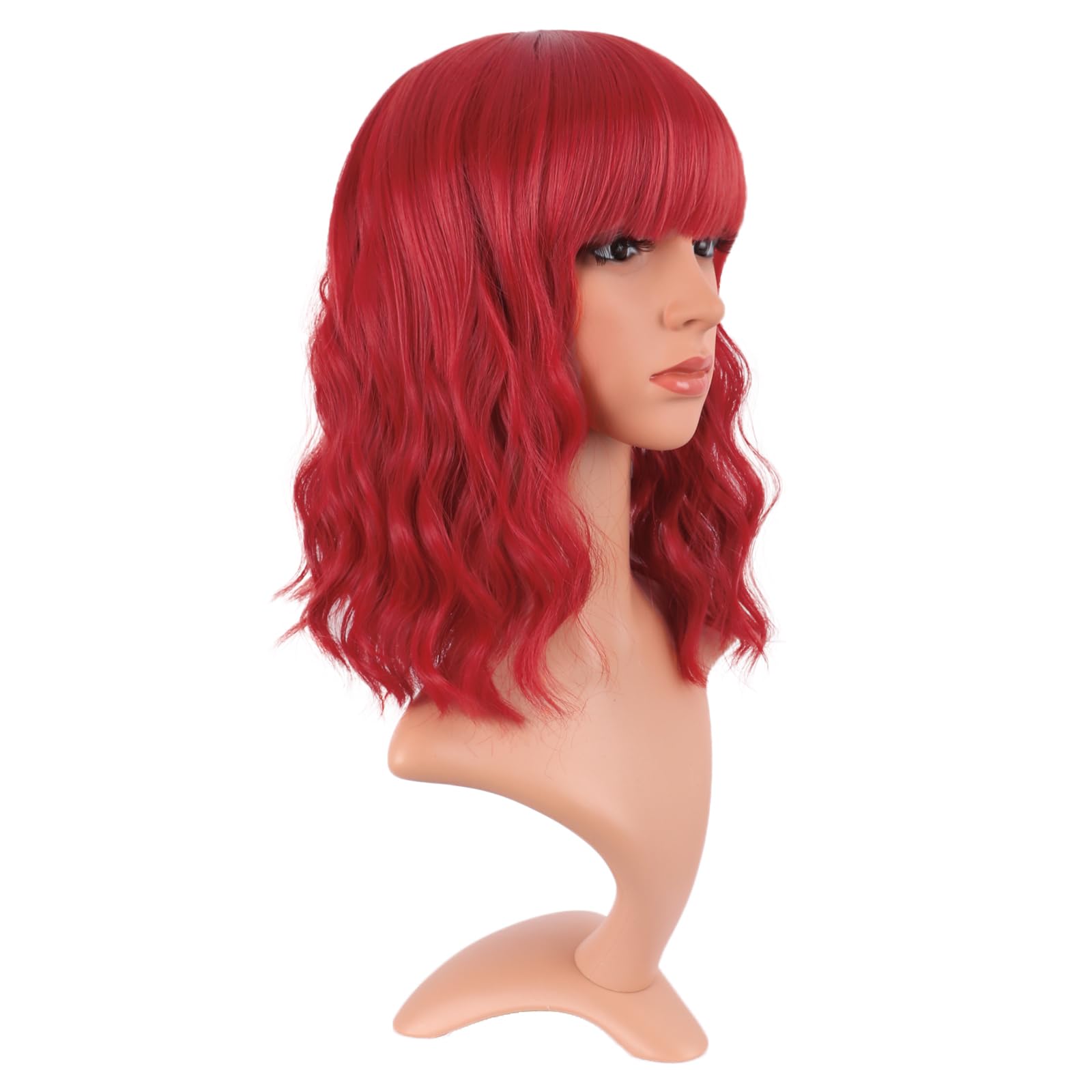 MapofBeauty 14 Inch Short Curly Women Flat Bangs Bob Wig, Black