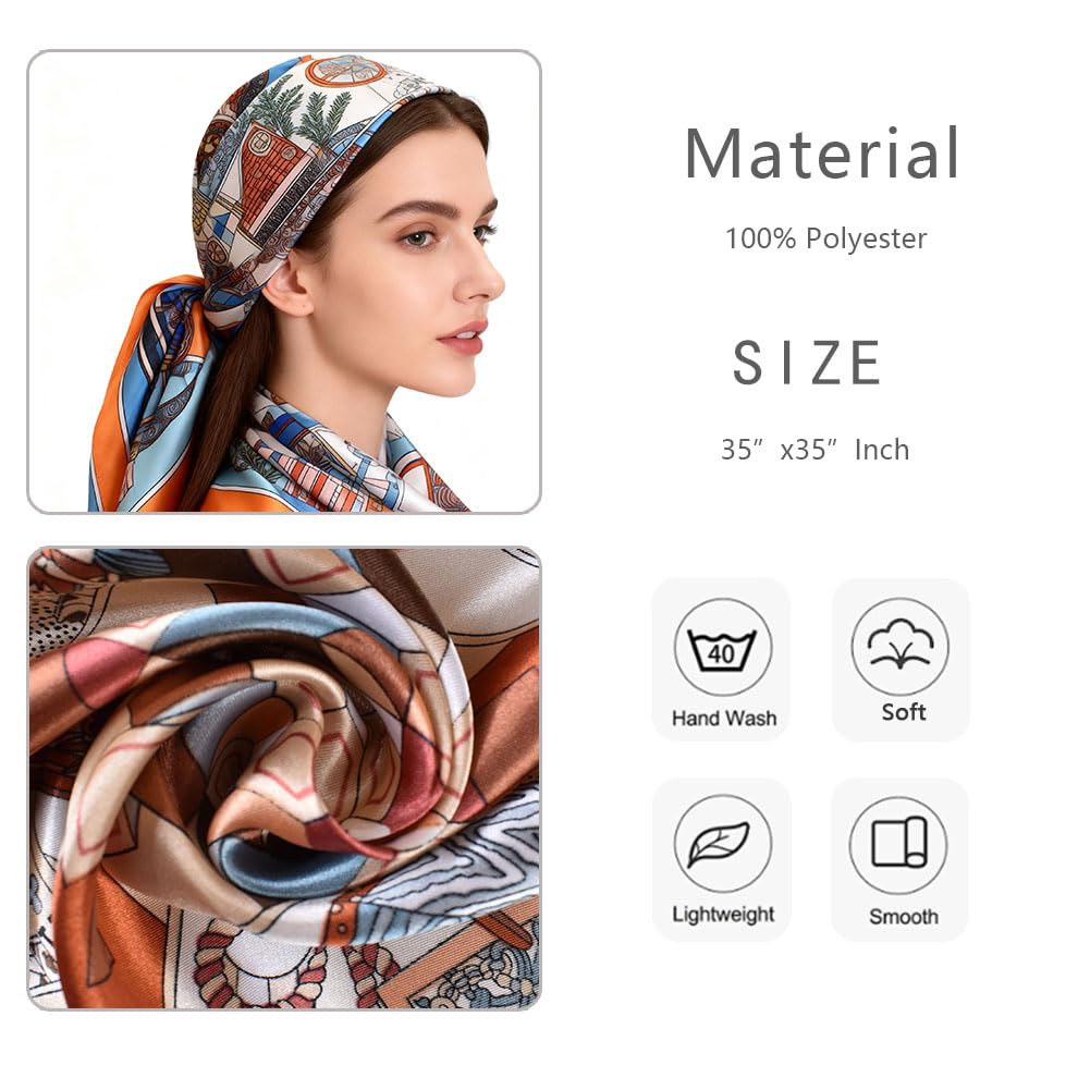 4Pcs Silk Head Scarves for Women Satin Hair Scarf 35”Large Square Bandana Silk Like Neck Scarf Shawl