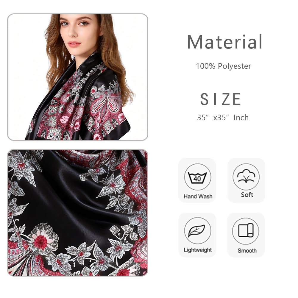 4Pcs Silk Head Scarves for Women Satin Hair Scarf 35”Large Square Bandana Silk Like Neck Scarf Shawl