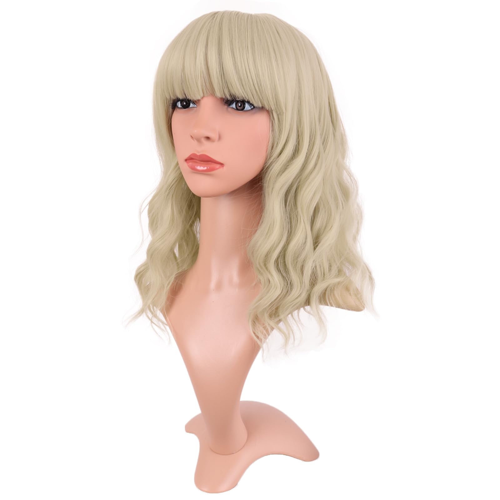 MapofBeauty 14 Inch Short Curly Women Flat Bangs Bob Wig, Black