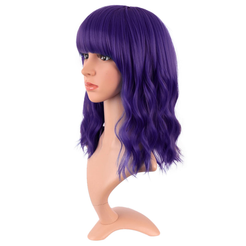 MapofBeauty 14 Inch Short Curly Women Flat Bangs Bob Wig, Black
