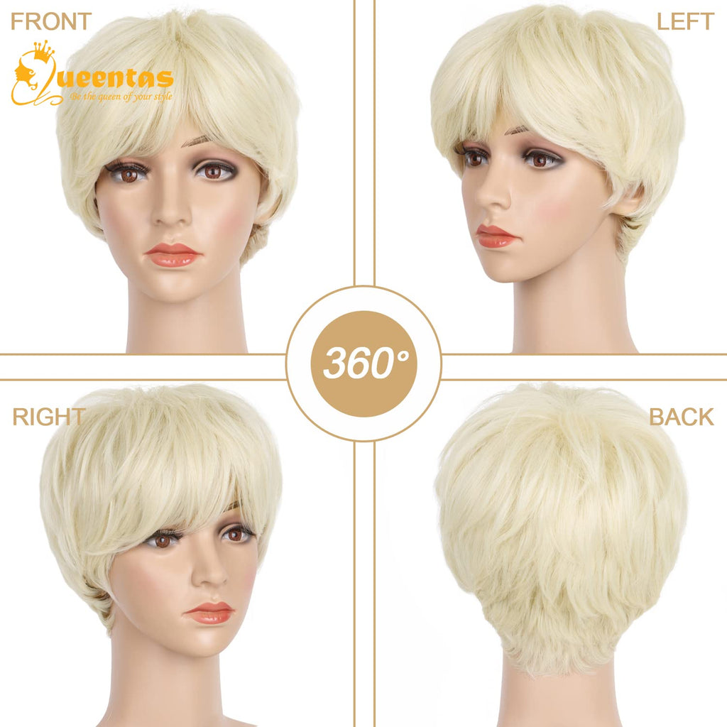 8" Layered Pixie Cut Synthetic Wig for Women Blonde Mixed Brown with Roots
