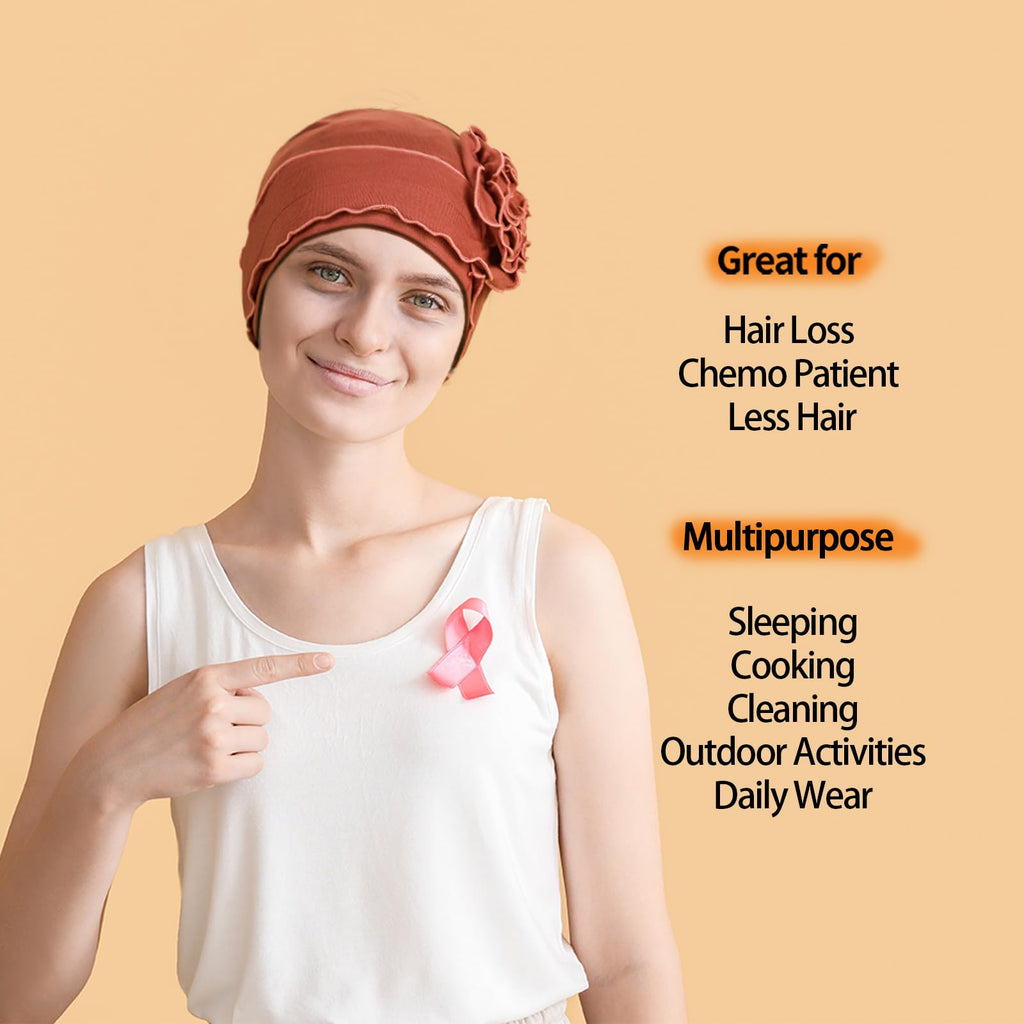 AIPESL 4 Pieces Cotton Chemo Turban Headwear, Soft Cancer Headwear Elastic Cancer Cap for Women with Hair Loss